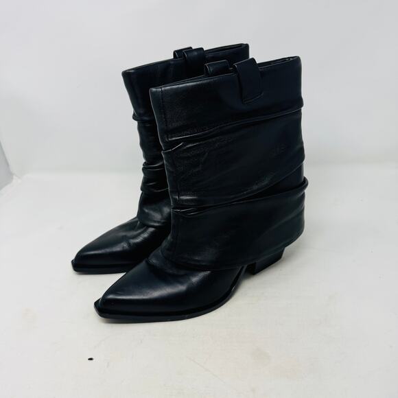 D’Amelio Black Leather Slouch Boots 10M Pointed Toe Minimalist Sleek - Picture 1 of 14